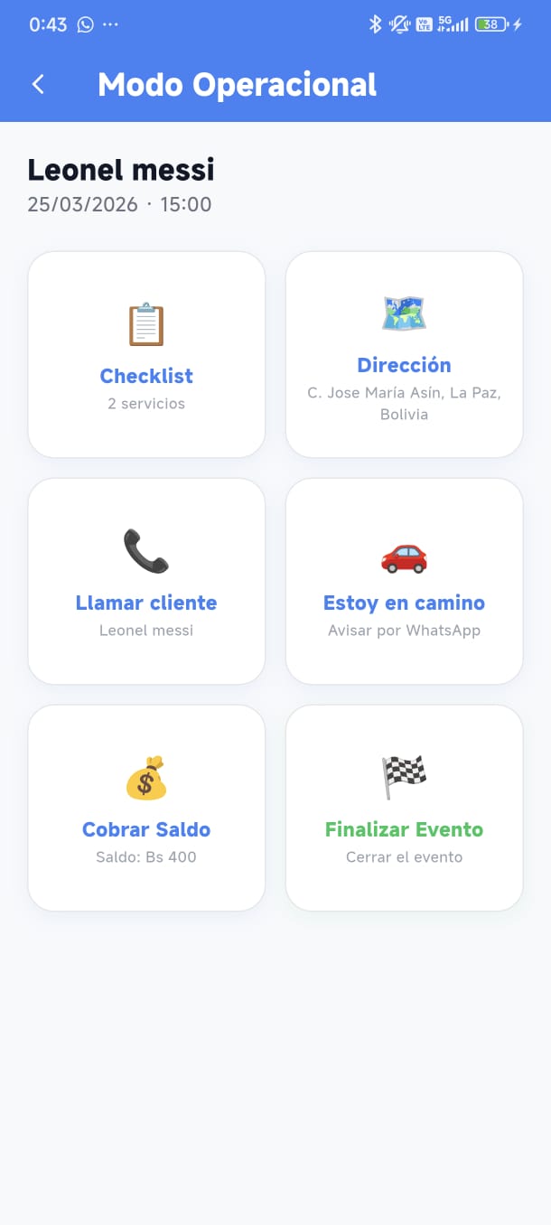 Pantalla de modo operacional en ShowF&aacute;cil